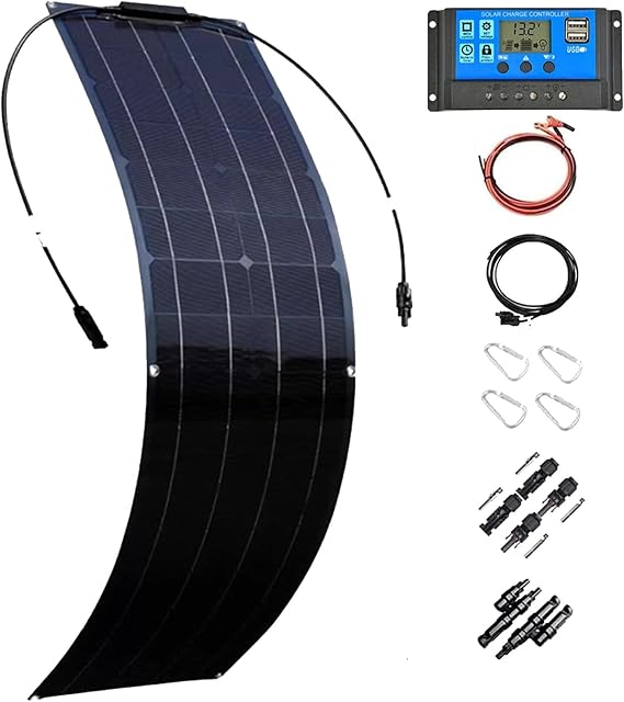 Flexible Solar Panel 200W 400W 800W Monocrystalline Semi-Flexible Solar Panel with Charger Controller Solar Cable,Solar Panel Charger Kit for RV,Boats,Roofs,Sailing,Balcony,Off-Grid(200W)