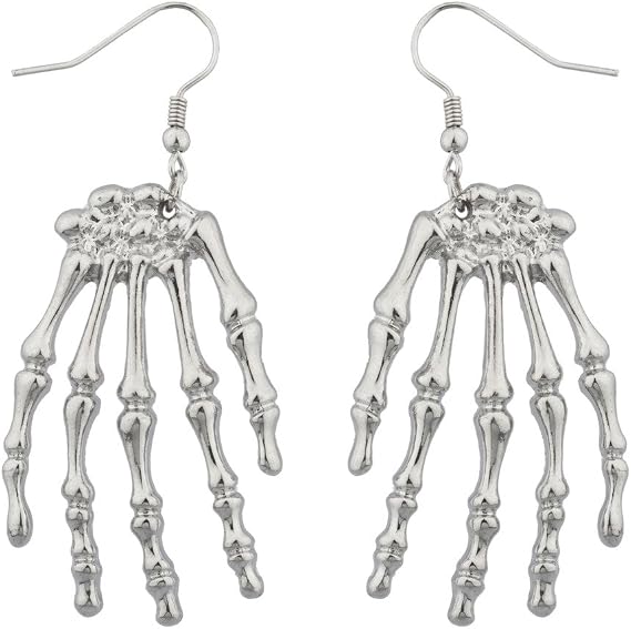 Lux Accessories Halloween Skeleton Hand Goth Drop Earrings