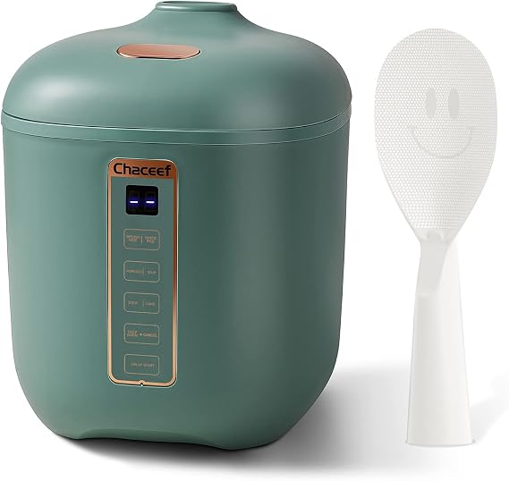 CHACEEF Rice Cooker 2 Cups Uncooked, 1.2L Portable Rice Cooker Small, Green | Smart Control, Non-Stick Pot, 24H Timer & Keep Warm, Multifunction for Soup, Oatmeal & Grain, Ideal for Dorm, Office & Travel