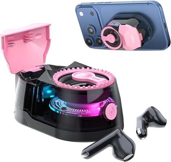 W & O Bluetooth Speaker with Wireless Earbuds,All in One, Magnetic Portable Speaker Bluetooth 5.4 with RGB Lights, Magnetic Mount,for Travel, Gifts (Pink)