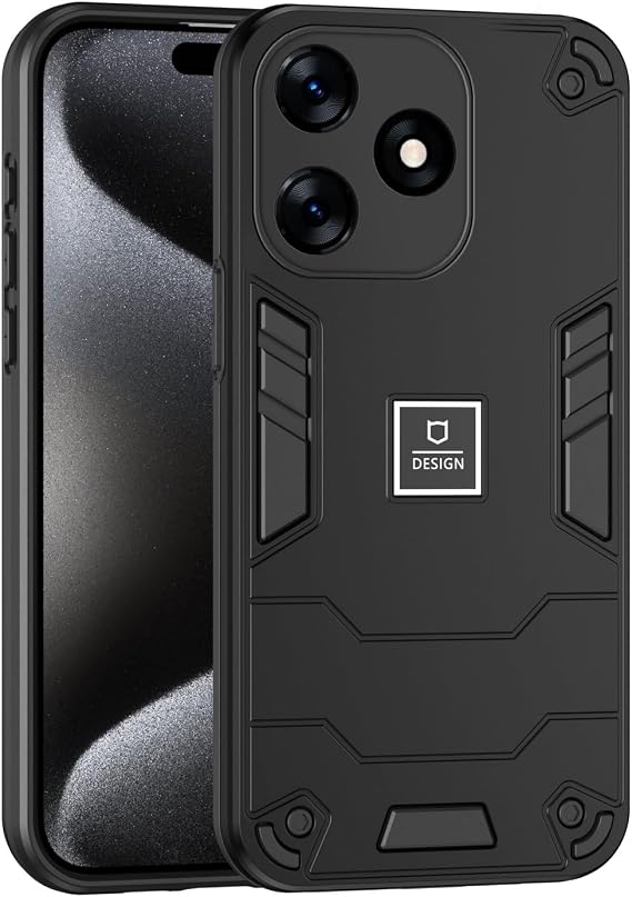 Tecno Spark 10 4G/Spark 10C Case Military Grade Drop Proof Duty Full Body Protection TPU Rubber and Hard PC Phone Cover Matte Texture (Black)