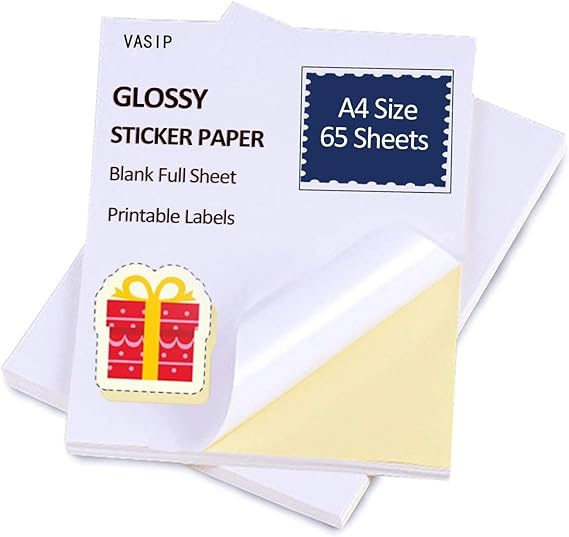 Printable Sticker Paper A4 50 Sheets White Glossy Vinyl Sticker Paper for Printing Inkjet & Laser Printer Ideal for Shipping, Crafting and Multi-Purpose Use