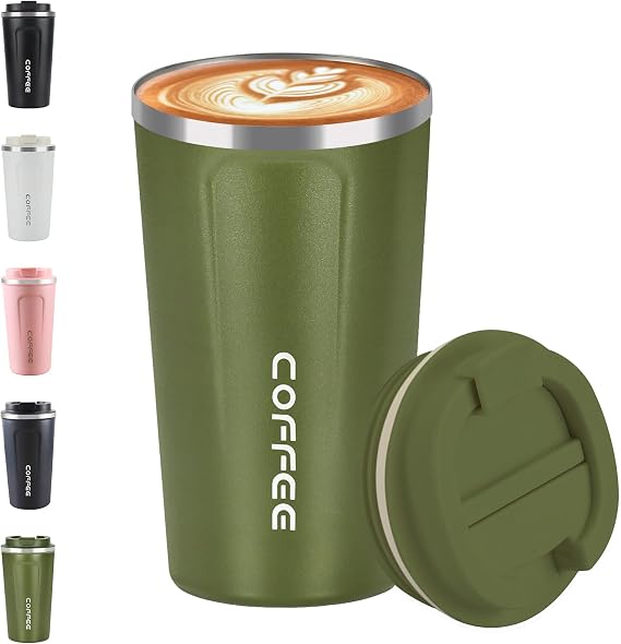 Mongdio 17oz Stainless Steel Mug, Leak Proof Coffee Cup with Lid, Keeps Cold and Hot, Suitable for Travel and Office - Green