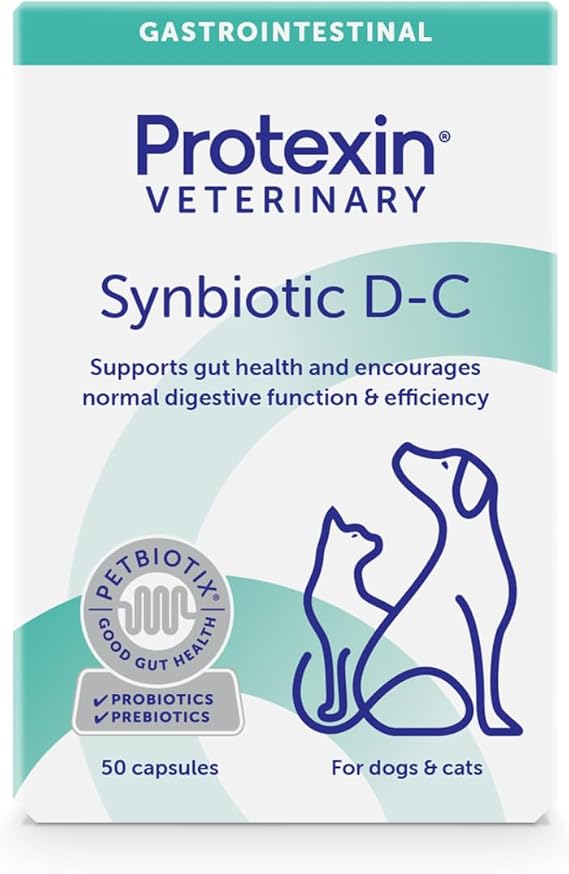 Synbiotic D-C Capsules, High-Concentrated Probiotic & Prebiotic Supplement for Dogs & Cats, Supports Gut Health, Digestion, 50 One-a-Day Capsules