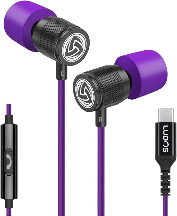 LUDOS Ultra USB C Headphones for iPhone 17 16 15 Pro Max Plus Air iPad Pro, Magnetic USB-C Earbuds for Samsung Galaxy S24 S23 Ultra S22 S21 FE S20 A55 A54 A53, USB Type C Earphones