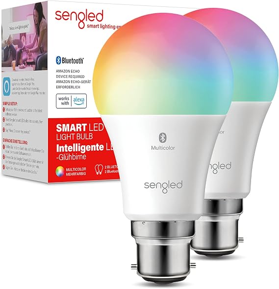 Sengled Alexa Bulb Bluetooth Multicolor B22, Smart Bulbs Work with Alexa Only, Smart Light Bulbs RGBW Colour Changing Light Bulbs Dimmable, 60W Equivalent 806LM, 2 Pack
