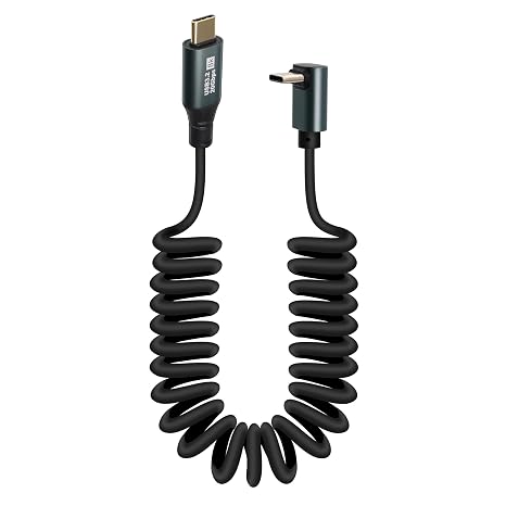 GELRHONR 90 Degree USB C to USB C Coiled Cable, USB 3.2 Gen 2 Spring Spiral Data Cable, Type-C Male to Male PD100W Fast Charging 20Gbps, 8K@60Hz for Laptop, VR, Phones and Camera