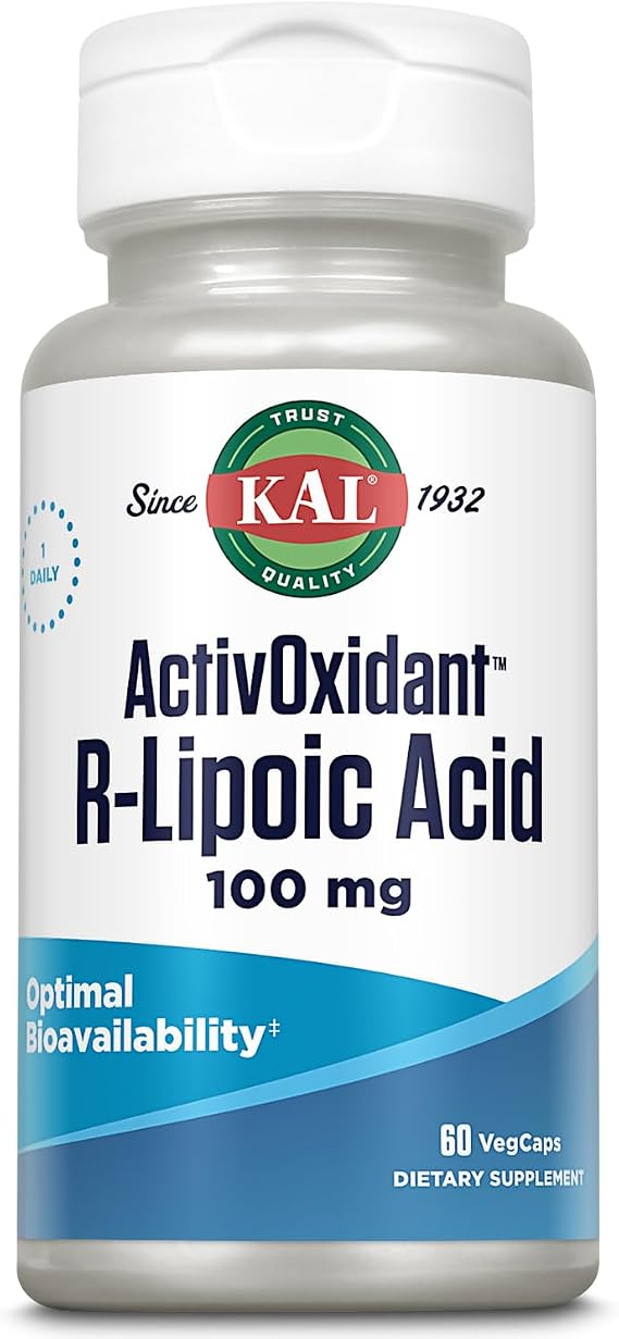 Kal 100 Mg R-lipoic Acid Activoxidant Tablets, 60 Count | Supplement for Men and Women, Vegetarian, Antioxidant and Immune System Support