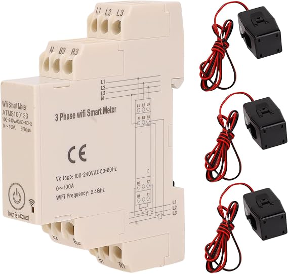 LiebeWH Power Meter Smart WiFi Energy Monitor 3 Phase with 100A Current Sensors APP Remote Control for Home and Industrial Use