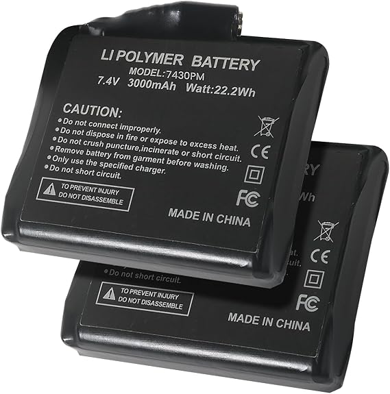 JS LifeStyle 7.4V 3000mAh Rechargeable Lithium Polymer Batteries for Heated Gloves, Support 3.5mm DC Jack, 2pcs Rechargeable Batteries for Heated Gloves Socks Hats (Charger Not Included)