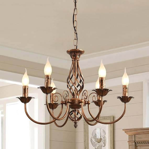 Bronze 6-Light French Country Chandelier with 90 cm Adjustable Chain