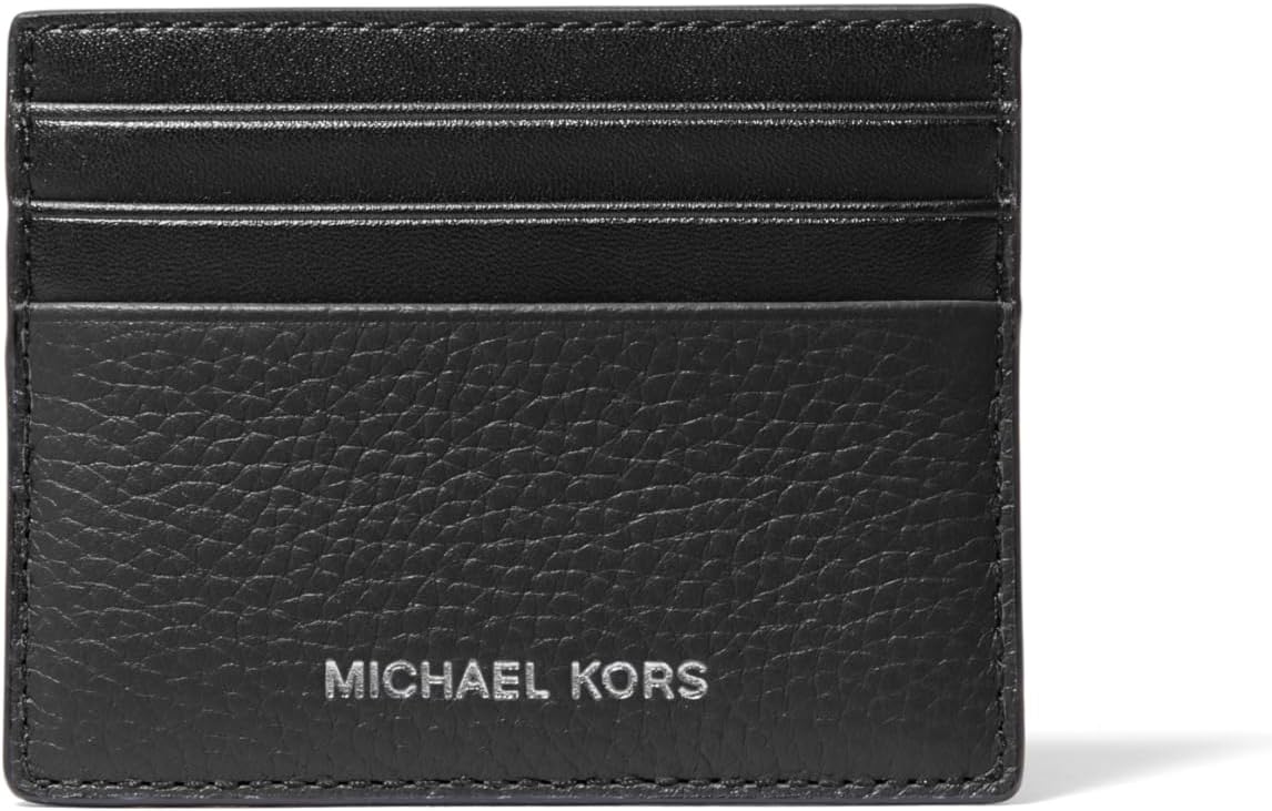 Michael Kors Hudson Tall Card Case, Black Pebbled Leather