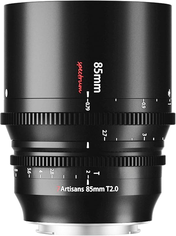 7artisans 85mm T2.0 Large Aperture Full Frame Cine Lens L-Mount, Manual Focus Low Distortion Cinema Lens Mirrorless Cameras Compatible for Sigma FP, Panasonic S1 S1H S5, Leica SL SL2, Black