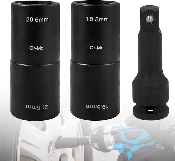 3-Piece Double Head Impact Wrench Nut Set 18.5/19.5/20.5/21.5 mm with 1/2
