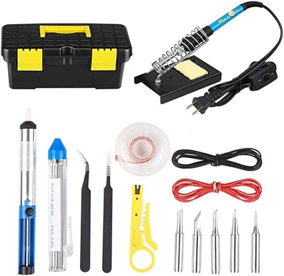Soldering Kit for Electronics, Soldering Iron Kit 60W Adjustable Temperature, Stand, Tweezers, Solder Wick, Portable Solder Iron Kit Tool for Electronics Enthusiasts