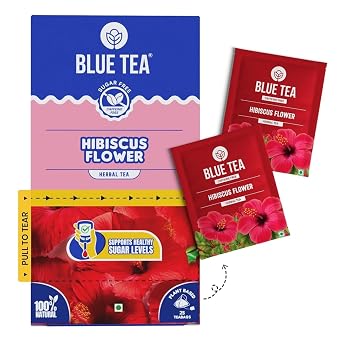 BLUE TEA - Hibiscus Tea - 25 Count - Plant Based Tea Bags | Supports Healthy Sugar Levels | Enhances Skin Glow | Caffeine Free - Herbal Tea - Tangy Flavour | Single Tear Tea Box | Easy Pull Sachets