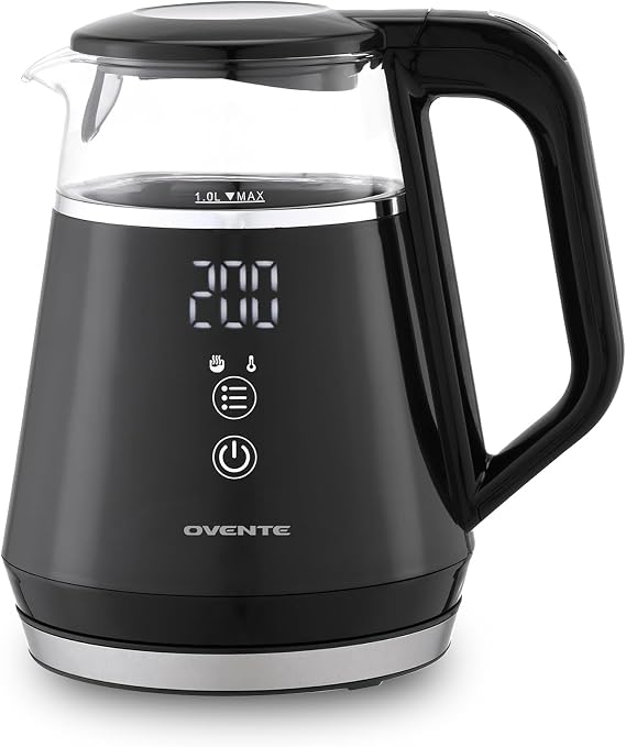 OVENTE 1L Electric Kettle with Temperature Control, 1500W, Black KD95B