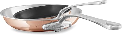 Mauviel M6S 6-Ply Polished Copper & Stainless Steel 2-Piece Frying Pan Set With Cast Stainless Steel Handles, Made In France