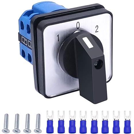 Taiss Universal Changeover Switch 20A 550V 3 Position 8 Terminals Latching Rotary Cam Selector Switch + SV2-4s Blue Connection Terminal LW26-20/2