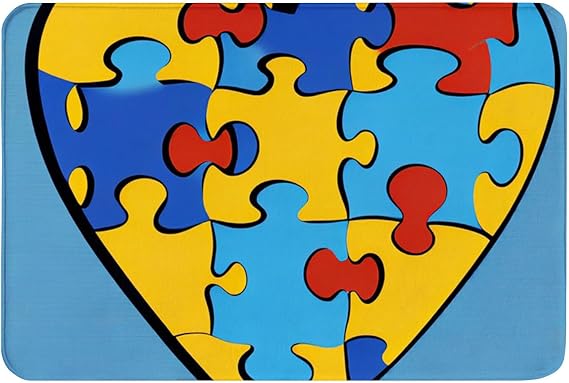 Absorbent and Non-Slip, Suitable for Indoor and Outdoor Entryways Courtyards,Autism Puzzle Heart Flannel Floor Mat Bath Mat,16x24inch