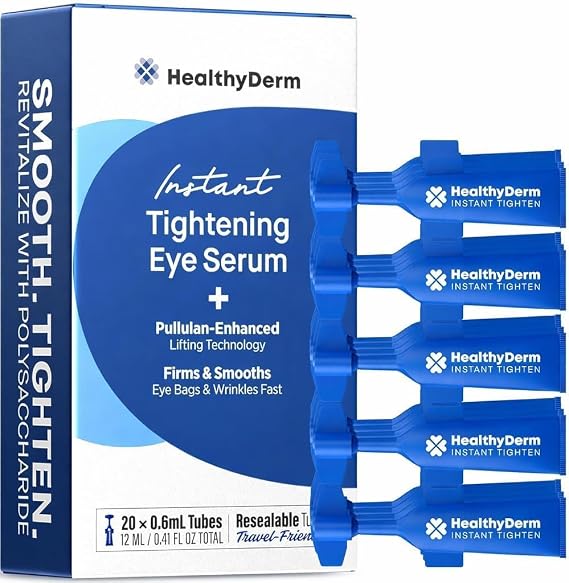 Instant Eye Tightening Serum: Visibly Reduces Eye Bags, Wrinkles & Crow’s Feet in Minutes - Advanced Polysaccharide Firming Formula with a More Natural Finish - 20 Resealable Tubes, Made in USA