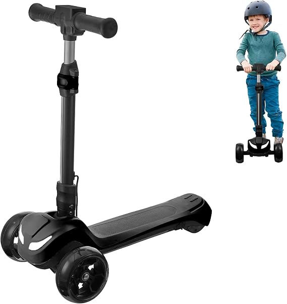 3 Wheel Electric Scooter for Kids Ages 3+, LCD Display, Colorful Lights, Reliable Thumb Throttle, 3 Adjustable Height, 5Mph Safe Speed and Long Range, Foldable Kids Electric Scooter