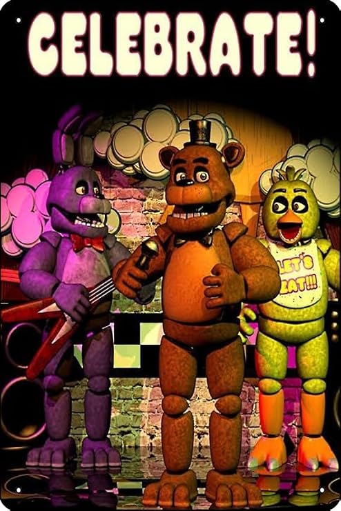 Poster Fnaf 1 celebrate! Poster 8 x 12 Inch Funny Metal Tin Sign Game Room Man Cave Wall Decor