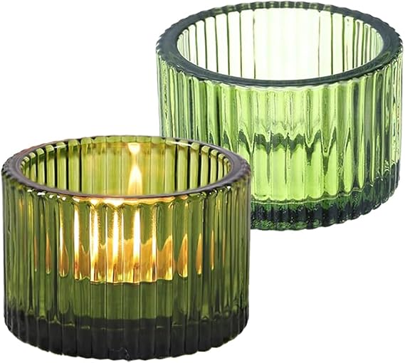 2 Pcs Tealight Candle Holder,Votive Candle Holders Glass Candle Holders Tea Lights Candle Holder for Table Centerpiece Decor Party&Home,Wedding Deco (Green)