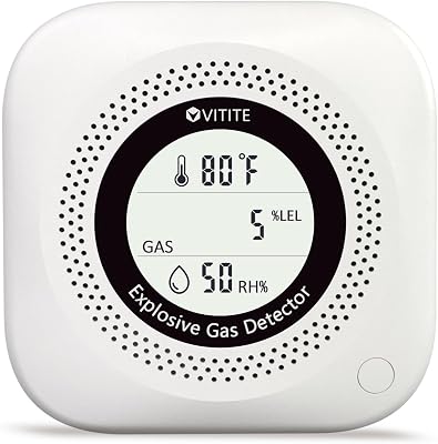 3 in 1 Natural & Propane Gas Detector, Plug in Natural Gas, Propane, Temp, Humidity and Explosive Gas Alarm; Design for Home, Apartment & RV; with LCD Screen White