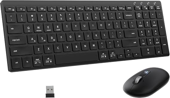 Wireless Keyboard and Mouse Combo, 2 in 1 USB Receiver and 2 bluetooth for 3 Device, Ultra-Slim Keyboard with Adjustable Stand and 4-way Scroll Mouse Combo for Computer, Laptop, Tablet, MacBook, iPad.