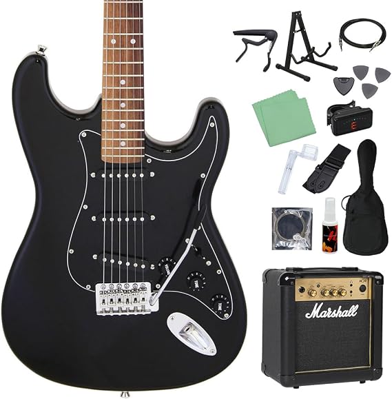 LEGEND LST-Z B Electric Guitar, Beginner 14-Piece Set, Includes MG10, Black, Black, Legends