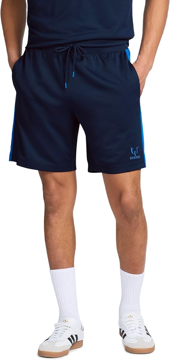 Messi Men's Lifestyle Closed Eye Mesh Shorts with Drawstring, Comfortable Fit, 100% Polyester
