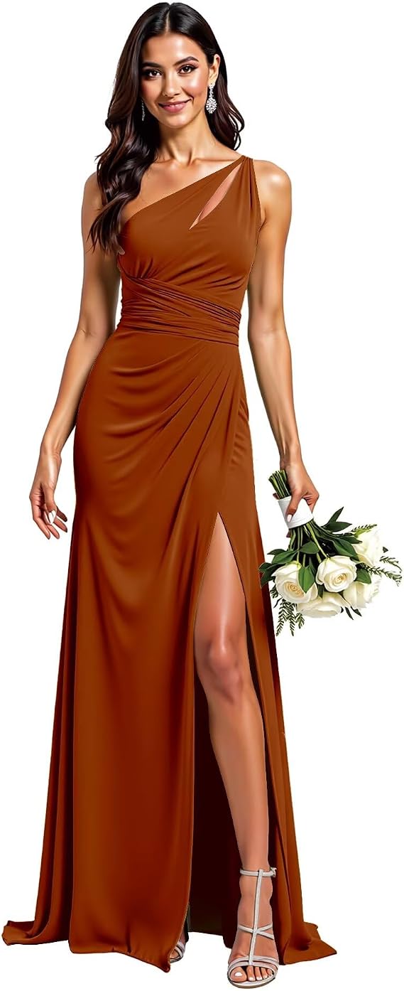 Women's One Shoulder Bridesmaid Dresses Long - 2026 Chiffon Sleeveless Ruched Formal Party Bridesmaid Dress for Women