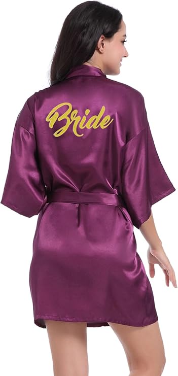 Women's Satin Kimono Robes with Gold Glitters Bride Bridesmaid Sleepwear