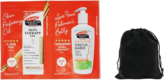 Palmer's Cocoa Butter Formula Skin Therapy Oil and Massage Lotion for Stretch Marks, Travel Pack, 0.68 FL OZ, Intensive Hydration, Skin Elasticity, Pregnancy Safe, Paraben-Free, 30 CT, W/Travel Pouch