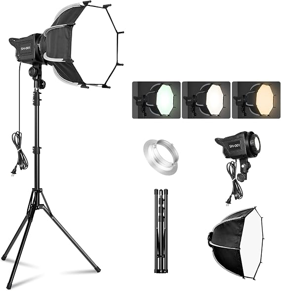 Softbox Lighting Kit, 12"/30cm 2700-6500K LED Video Light with Bowens Mount