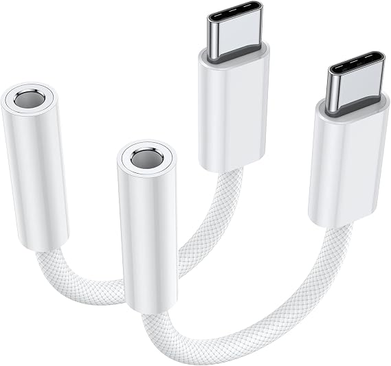 JXMOX USB Type C to 3.5mm Female Headphone Jack Adapter (2-Pack), USB C to Aux Audio Dongle Cable Cord for iPhone 17 Air 16 15 Pro Max, Samsung Galaxy S23 S24 S25 Ultra, iPad Pro, MacBook, Pixel 9