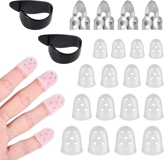 6 PCS Finger Picks, Banjo Picks, Thumb Pick for Guitar with 16 FingerPicks, Adjustable Thumb Pick for Acoustic Guitar, Banjo, Bass, Ukulele, Silver and Black