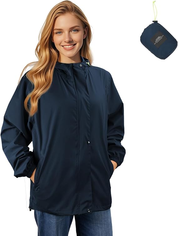 LAMA Women's Rain Jacket Lightweight Waterproof, Windbreaker Jacket with Hood Sun Protection, Packable Raincoat with Pocket