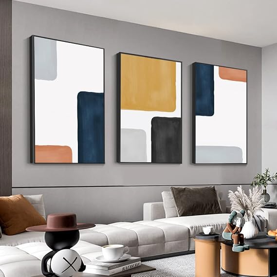 Wall Art Framed Wall Art Modern Abstract Canvas Wall Art 3 Piece Set Of Painted Prints Boho Style For Living Room Bathroom Kitchen Office Wall Decor Canvas Artwork (black 24" X 32"X 3 pieces)...