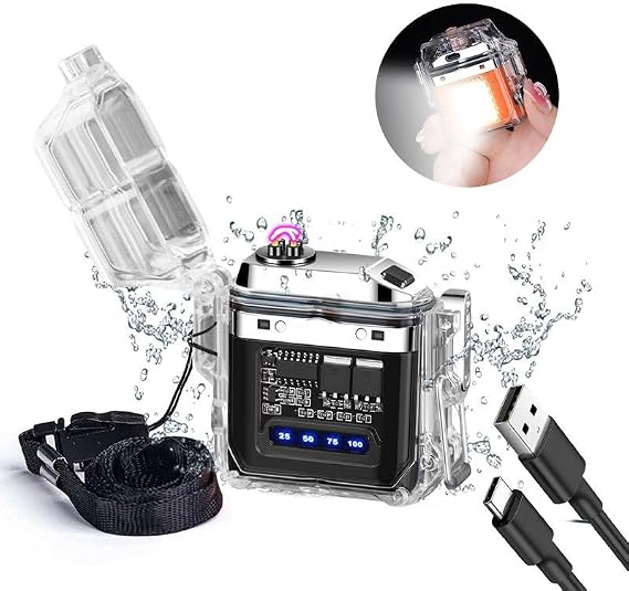 Valkyrie IP56 Su Geçirmez Çift Arc Elektrikli Çakmak | Type-C Şarjlı | Işıklı & Güç Göstergeli Siyah