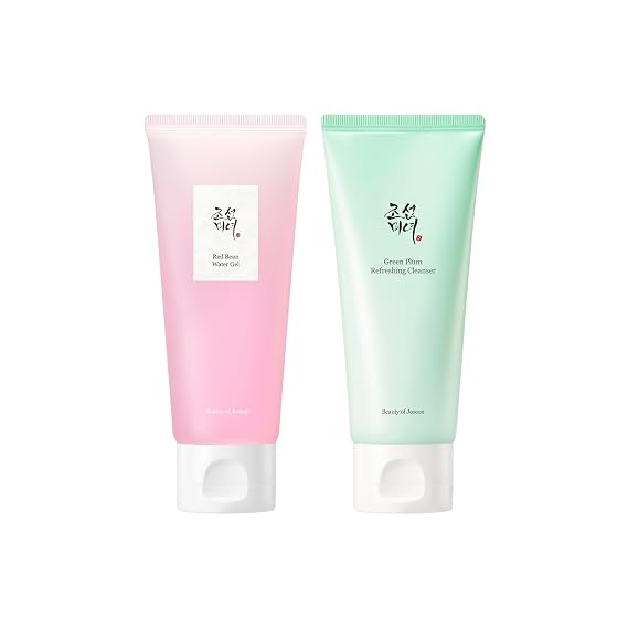Beauty of Joseon Red Bean Water Gel (100ml, 3.38 fl.oz.) with Green Plum Refreshing Cleanser (100ml, 3.38 fl.oz.), Korean Skincare