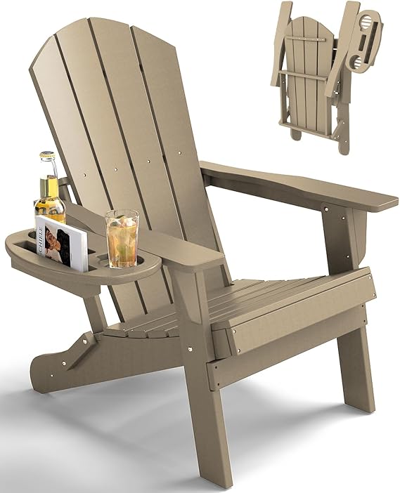 Folding Adirondack Chair with 4-in-1 Cup Holder,Fire Pit Chair