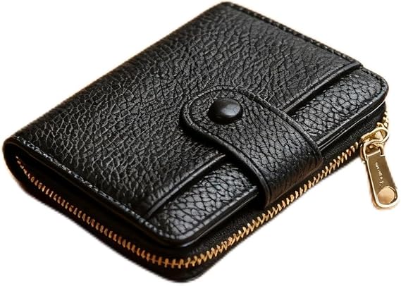Small Purses for Women,Bifold Card Holder with Zipper Coin Pocket,RFID Blocking Leather Wallet,Ladies Compact Purse Organizer with ID Window & Multiple Card Slots,Travel Money Wallet(Black).
