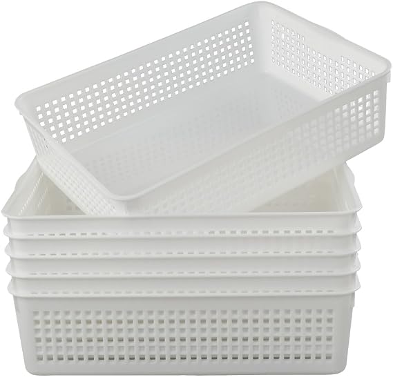 6-Pack White A4 Basket Tray, A4 Rectangular Plastic Storage Basket
