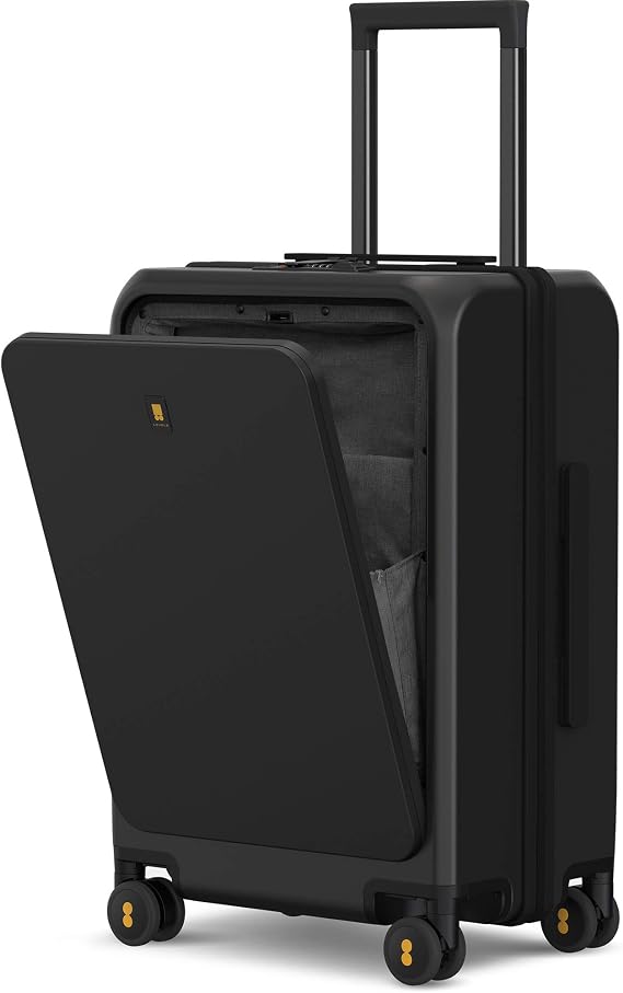 LEVEL8 Carry-on Suitcase 20 Inch with Laptop Compartment, Travel Luggage Hardshell with USB Charging Port, Cabin Size Lightweight with 8 Spinner Wheels,TSA(57cm,38L, Black)