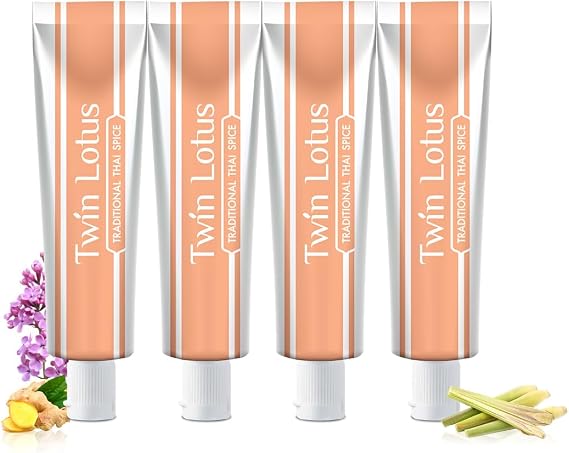 Twin Lotus Natural Herbal Thai Flavor Toothpaste, Fluoride Free,Peroxide Free,No Triclosan, Curcumin,Clove,Botanique Whitening Complete Care Toothpaste,mini Size 0.88oz 4 PKs