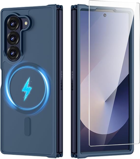 Ruky for Sumsung Galaxy Z Fold 6 Case Compatible with Magsafe, Shockproof Anti-Scratch Galaxy Z Fold 6 Case with Screen Protector, Slim Thin Magnetic Phone Cover for Z Fold 6, Blue