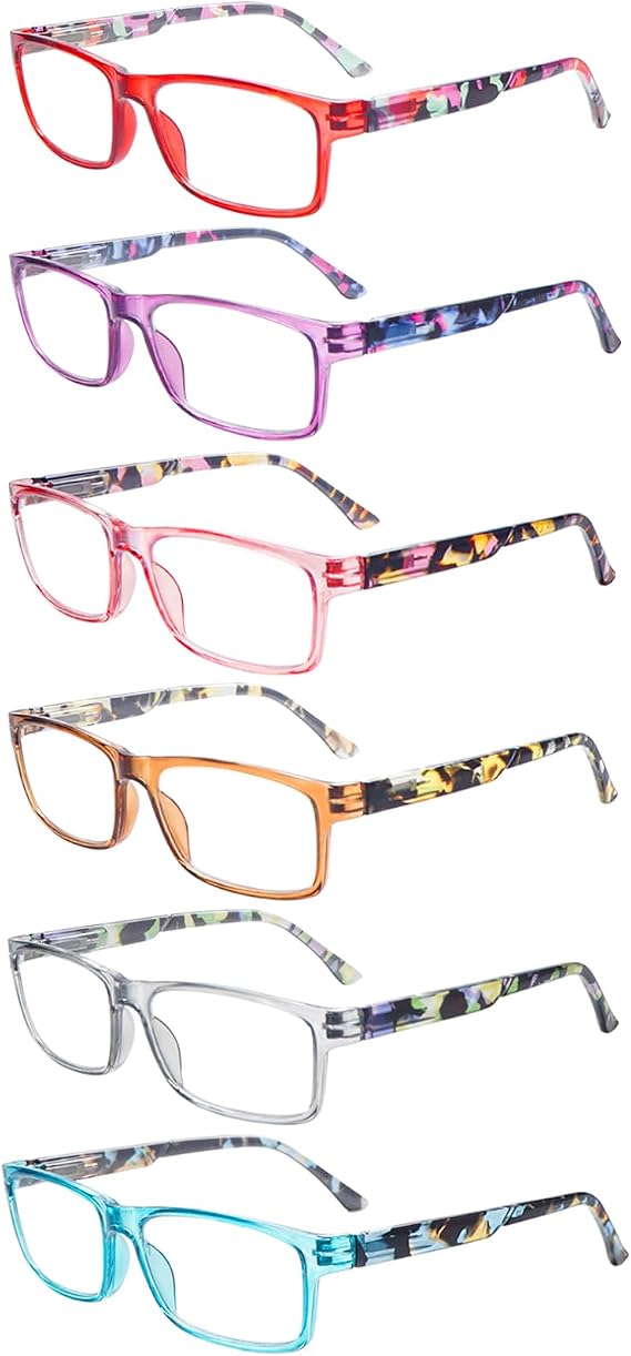 6 Pack Women's Reading Glasses Blue Light Filter Glasses Computer Glasses with Spring Hinges Anti-Glare Reading Aid