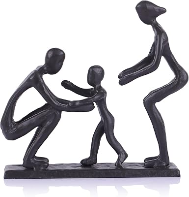 Iron Family Figurines, Father Mother and Child Family Anniversary Sculpture for Father, Husbands, Friend Gifts for Wedding, Anniversary, Engagement, Romantic Metal Statue Family of Three